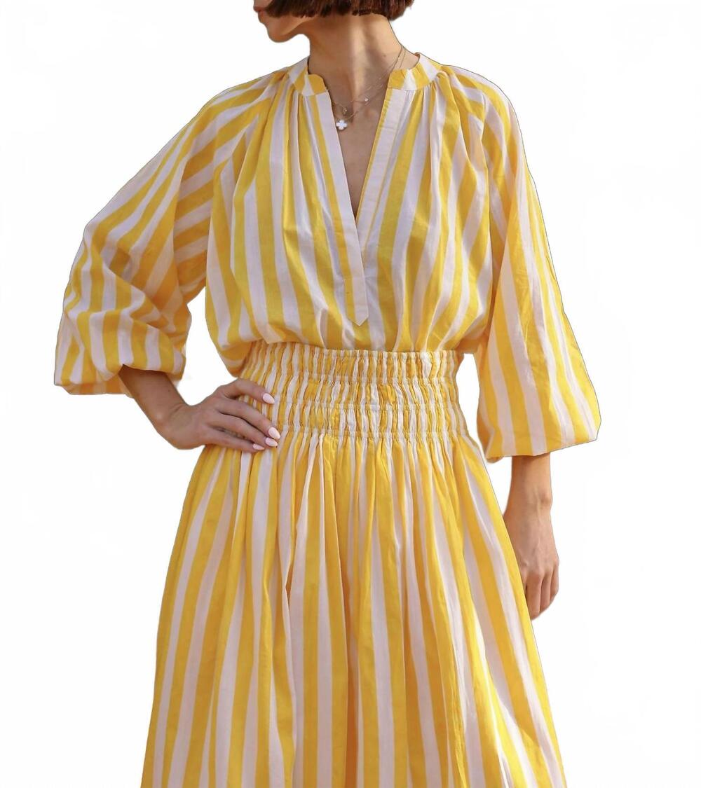 NEW MAISON MARIGOLD porto popover top in yellow stripe